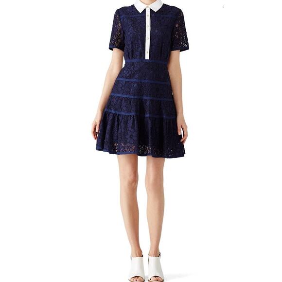 Draper James Dresses & Skirts - Draper James Meadow Lace Dress Navy Lace Collared Fit Flare Knee Length Size 6